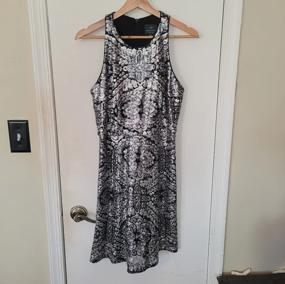 Adrianna Papell | Dresses | Adrianna Papell Silver And Black Sequin  Sleeveless Party Mini Dress | Poshmark